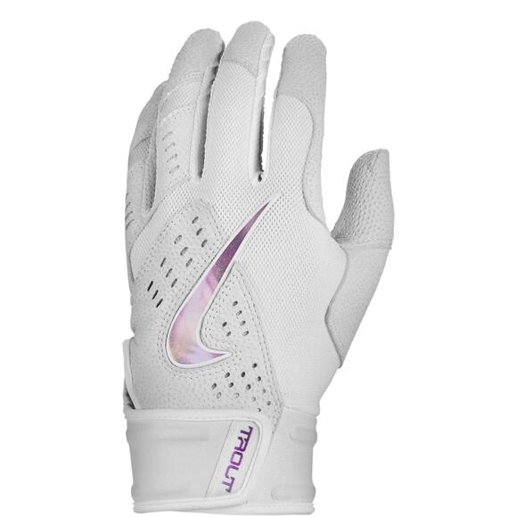 NWT Nike Trout 2.0 Baseball Batting Gloves White Iridescent Adult Size Large - Picture 1 of 8